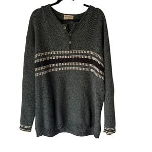 High Sierra Vintage 90s Grunge Men's Long Sl Knit Henley Sweater Green Striped